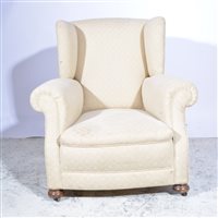 Lot 487 - Edwardian wing-back armchair, stained...