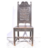 Lot 564 - Joined oak single chair, carved decoration,...