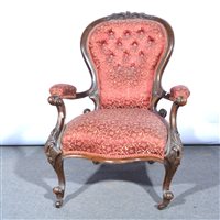 Lot 548 - Victorian walnut button back armchair, carved...