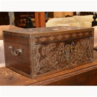 Lot 517 - A large brass and copper bound travelling...