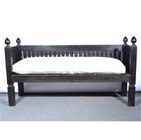 Lot 538 - Hardwood settle, slatted back, solid seat with...