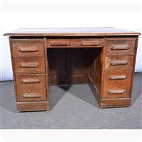 Lot 508 - Edwardian oak twin pedestal desk, rectangular...