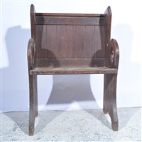 Lot 509 - Oak choir seat, panelled back, carved sides,...