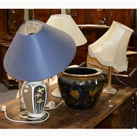 Lot 510 - Pair of brass standard lamps, with shades,...