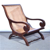 Lot 526 - Hardwood armchair, cane panel, width 62cm....