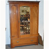 Lot 527 - Edwardian walnut wardrobe, moulded cornice,...