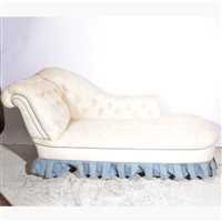 Lot 506 - Chaise longue, scrolled back and rail, square...