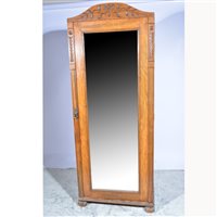 Lot 481 - Edwardian oak single wardrobe, carved frame,...