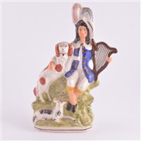 Lot 128 - Staffordshire pottery flatback group, Harpist,...