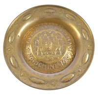 Lot 190 - Embossed brass Alms dish, Ave Gratia Plena...