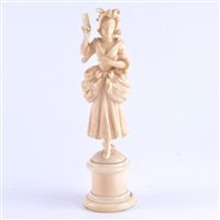 Lot 94 - A Dieppe carved ivory figure, a lady wearing a...