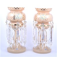 Lot 2 - Pair of Bohemian glass lustres, enamelled with...