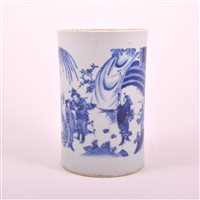 Lot 12 - Chinese blue and white brush pot, Kangxi style,...