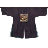 Lot 17 - Chinese dark blue damask long robe,...