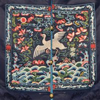 Lot 17 - Chinese dark blue damask long robe,...