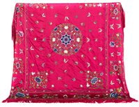 Lot 18 - Chinese red silk damask and embroidered...