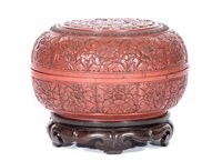 Lot 19 - Large Chinese cinnabar lacquer bowl and cover,...