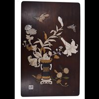Lot 21 - Pair of Japanese shibayama and hardwood panels,...