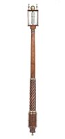 Lot 52 - Queen Anne walnut stick barometer, in the...