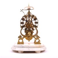 Lot 54 - Brass skeleton clock, pierced chapter ring,...