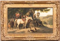 Lot 159 - Friedrich Wilhelm Keyl, 'Figures gathered at a...