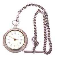 Lot 60 - George III silver pair-cased pocket watch,...