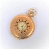 Lot 60A - 9 carat yellow gold half hunter pocket watch,...