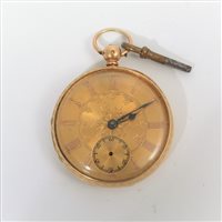 Lot 61A - 18 carat yellow gold open face pocket watch,...
