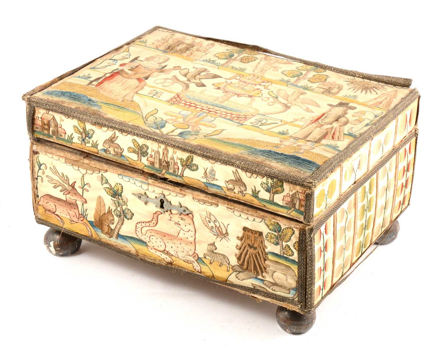 153 - A Charles II flat silkwork casket