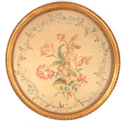 Lot 143 - A pair of George III silkwork oval pictures