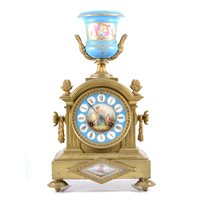 Lot 207 - French mantel clock, ormolu case with blue...