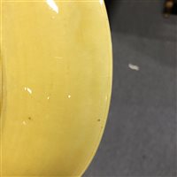 Lot 25 - Chinese yellow ground circular dish, bearing...