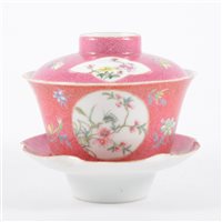 Lot 9 - Chinese famille rose covered bowl on stand,...