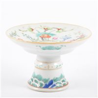 Lot 29 - Chinese polychrome stem dish, shallow flared...