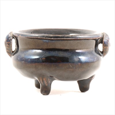 Lot 52 - Chinese grey stoneware black glazed tripod...