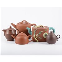 Lot 9 - Chinese Red stoneware teapot, Yixing, moulded...