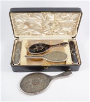 Lot 298 - Five-piece silver and tortoise shell dressing table set, piquet decoration, retailed by Mappin and Webb