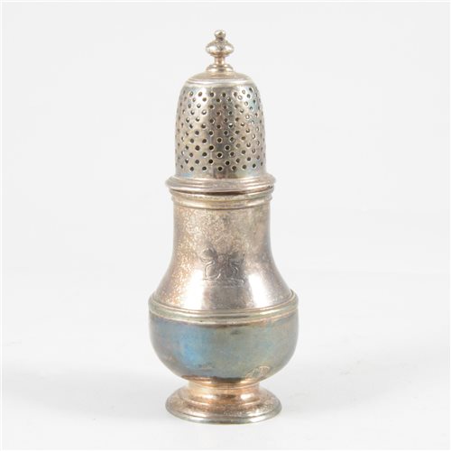 Lot 80 - Small George II silver baluster-shape caster, maker's mark T?, London, 1733.