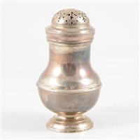 Lot 81 - George II silver dredger-shape caster, indistinct maker's mark, London, 1729.