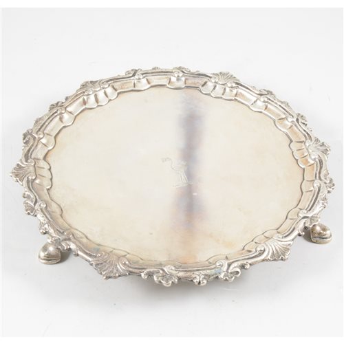 Lot 68 - George II Irish silver salver, John Gumley, Dublin, circa 1730.