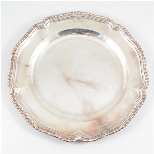 Lot 69 - George III Irish silver dinner plate, John Culderwood, Dublin, circa 1760.
