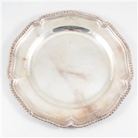 Lot 69 - George III Irish silver dinner plate, John Culderwood, Dublin, circa 1760.
