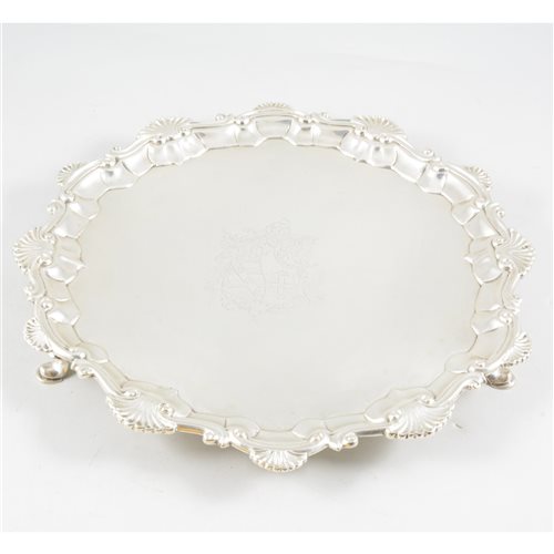 Lot 72 - George III silver salver, William & Robert Peaston, London, 1774.