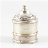Lot 55 - European cylinder-shape spice box, circa 1800.