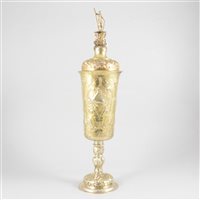 Lot 24 - Gilt metal 'steeple' cup and cover, probably central European, in part 18th century.