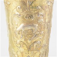 Lot 24 - Gilt metal 'steeple' cup and cover, probably central European, in part 18th century.