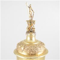 Lot 24 - Gilt metal 'steeple' cup and cover, probably central European, in part 18th century.