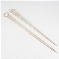 Lot 88 - George III silver meat skewer, John Langlands and John Robertson, Newcastle, 1790.