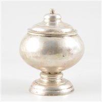Lot 64 - White metal pedestal jar and cover, possibly Persian, probably 19th century.