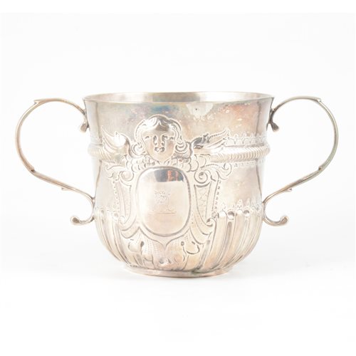 Lot 93 - George I Britannia Standard two-handle porringer, William Gamble, London 1718.